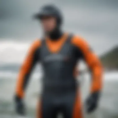 Illustration of kiteboarding enthusiast choosing between a wet suit and a dry suit