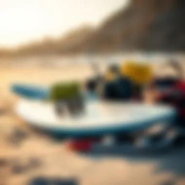 Essential Gear for Kite Surfing Kiteboarding equipment essentials laid out on the beach
