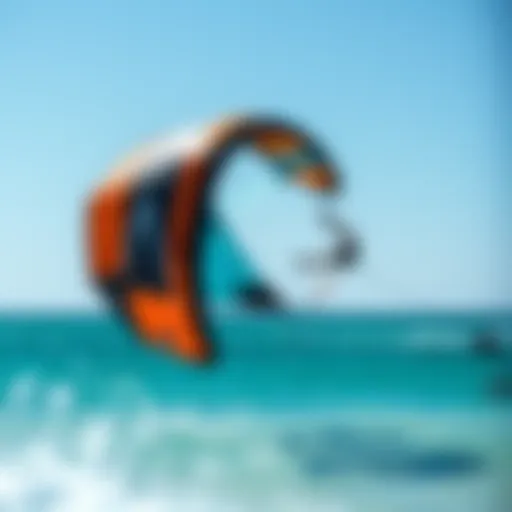 A vibrant kite soaring above crystal-clear waters