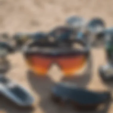 A variety of kiteboarding glasses laid out for selection