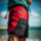 Close-up of a kiteboarding harness short showcasing its unique design elements