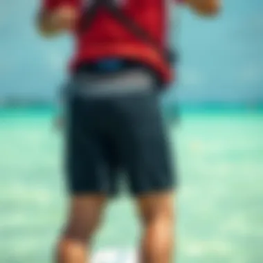 Safety Features in Kiteboarding Harness Shorts Kiteboarders demonstrating safety features of harness shorts on the water