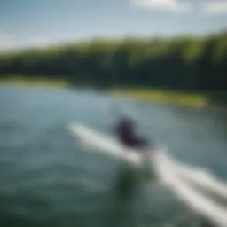 A kiteboarder gracefully gliding over the water in Michigan's vibrant coastline.