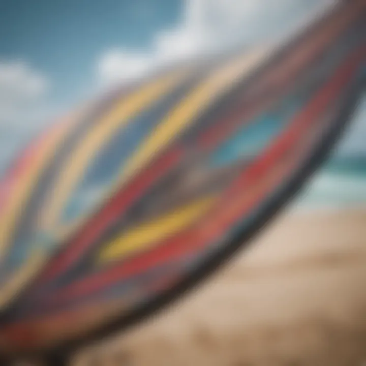 Close-up of a kiteboard kite showcasing its intricate design elements