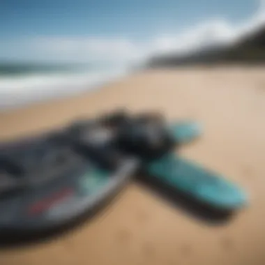 Kiteboarding gear setup on the beach