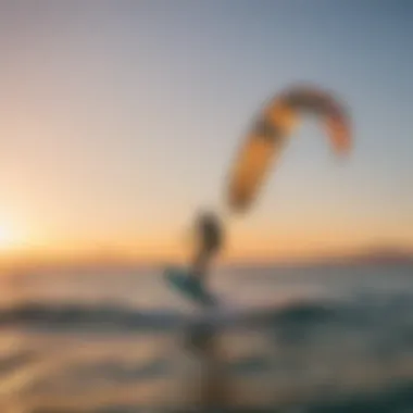 Scenic view of kiteboarders on the water at sunset