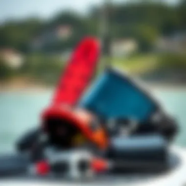 Essential Kiteboarding Gear A close-up of kiteboarding equipment ready for use