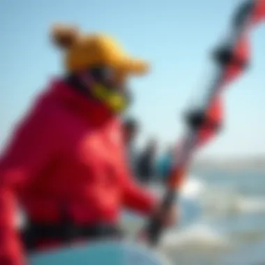Kiteboarding School in Action A vibrant kiteboarding school with instructors guiding students