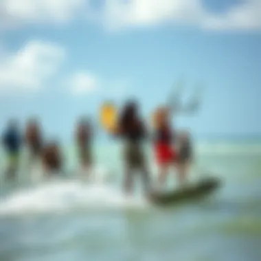 Community Connection in Kiteboarding A vibrant kiteboarding community enjoying a day on the water