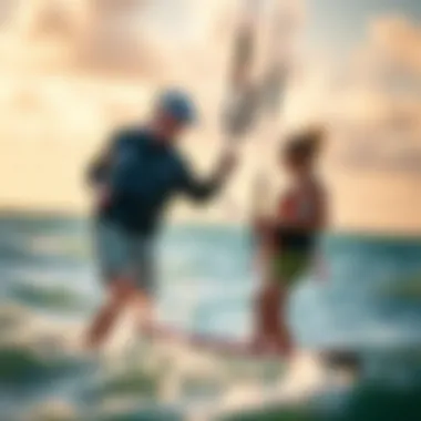Instructor Guidance An instructor guiding a student during a kiteboarding lesson