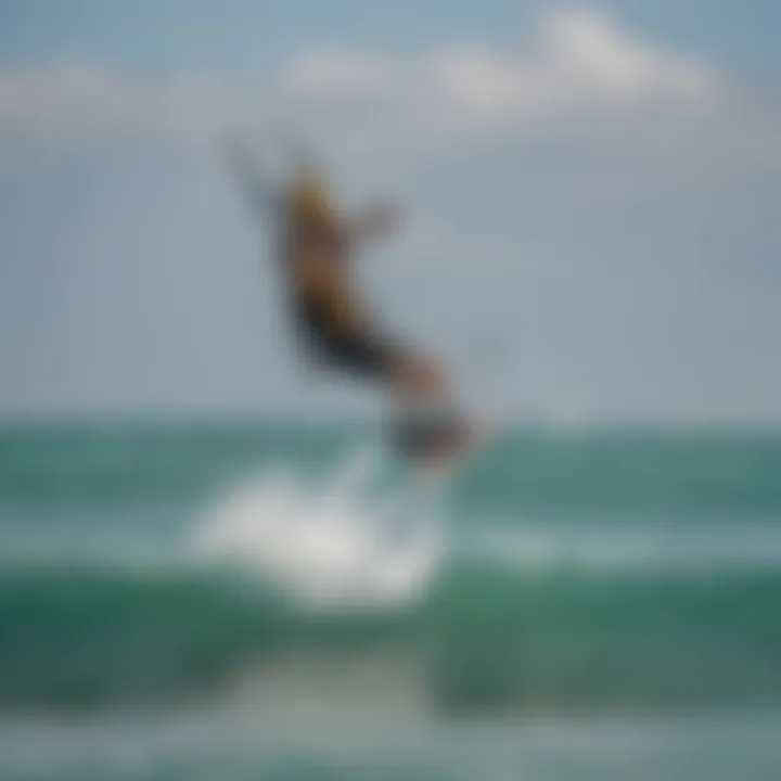 A kiteboarder demonstrating proper safety measures on the water.