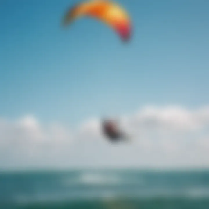 A vibrant kitesurfing scene showcasing diverse riders on colorful kites against a clear blue sky