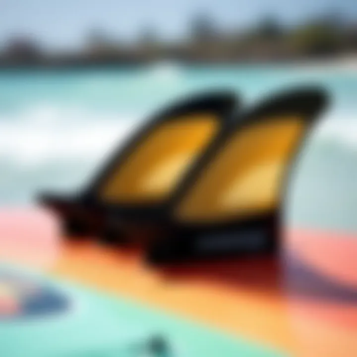 Kitesurfing Board and Fins Detailed view of a quality kitesurfing board with fins