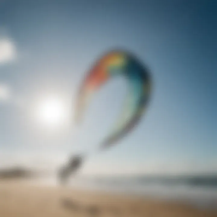 Close-up of a kitesurfing kite showcasing its features and design.