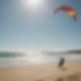 A selection of kitesurfing kites displayed on the beach