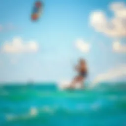 Kitesurfing action on Miami beach with clear blue water