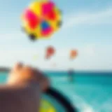 Colorful kites soaring above Miami Beach during a kitesurfing lesson