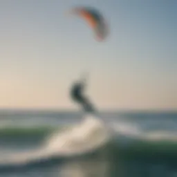 A panoramic view of kitesurfers riding the waves in Los Angeles.