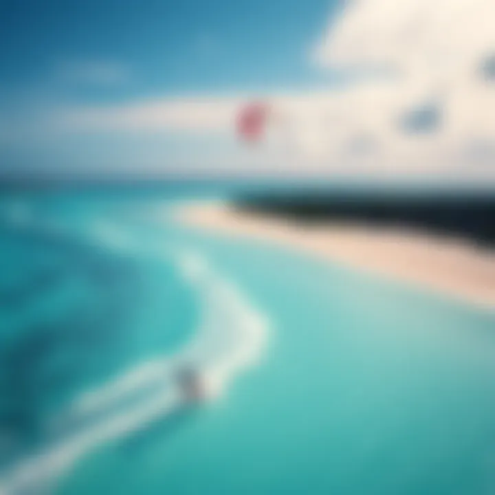 Aerial view of kitesurfers gliding over the pristine Maldivian lagoons