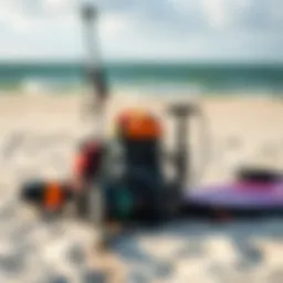 Kitesurfing equipment setup on the beach