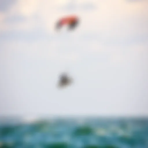 A vibrant kite soaring above the water during a kiteboarding session