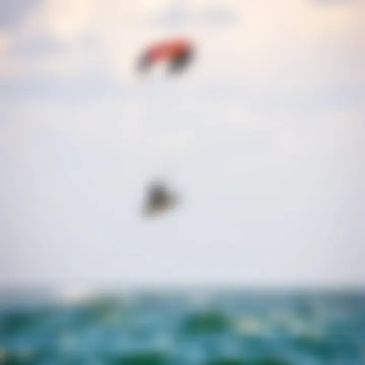 A vibrant kite soaring above the water during a kiteboarding session