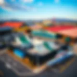 Aerial view of the Mackite Board Sports Center showcasing its vibrant facilities.