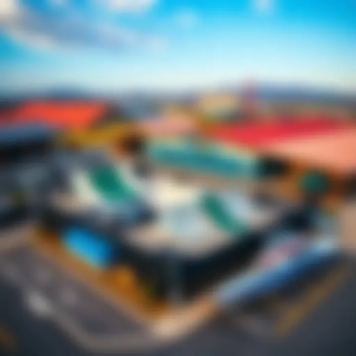 Aerial view of the Mackite Board Sports Center showcasing its vibrant facilities.