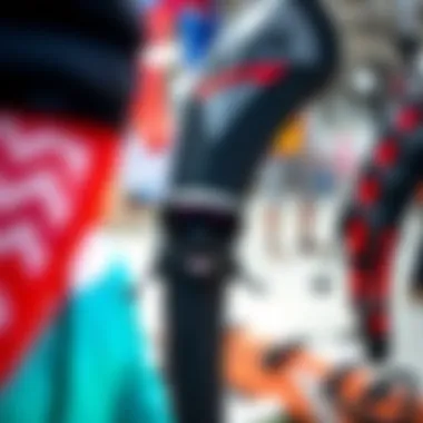 A close-up of advanced kiteboarding gear on display