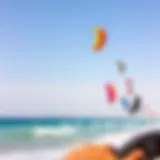 Colorful kites soaring above a vibrant beach
