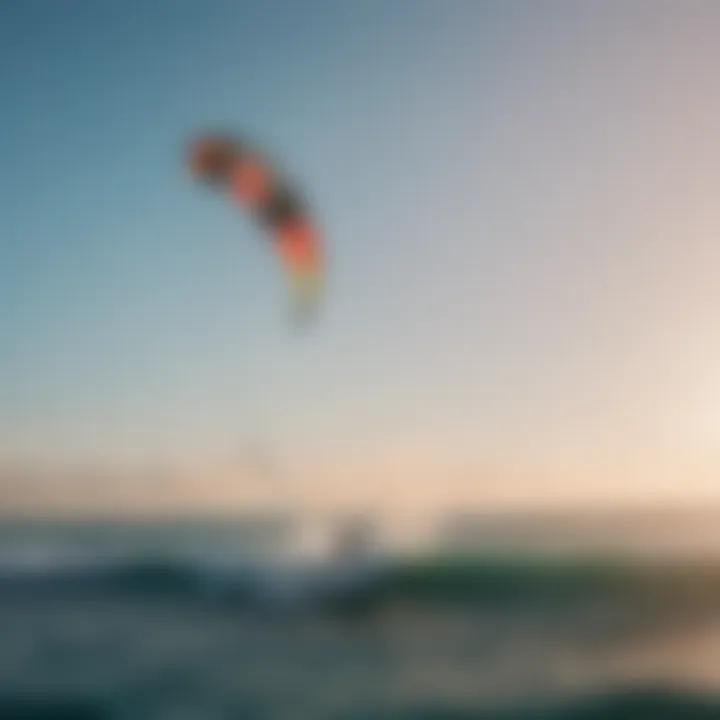 A kite surfer gliding over vibrant ocean waves