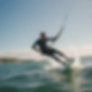 A kite surfer practicing techniques in calm waters