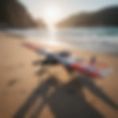 Essential wing foil gear laid out on the beach