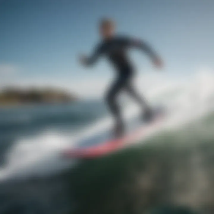 A close-up view of a motorized foil surfboard in action on the water