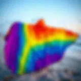 A vibrant Mystic Changing Poncho displayed on a sandy beach