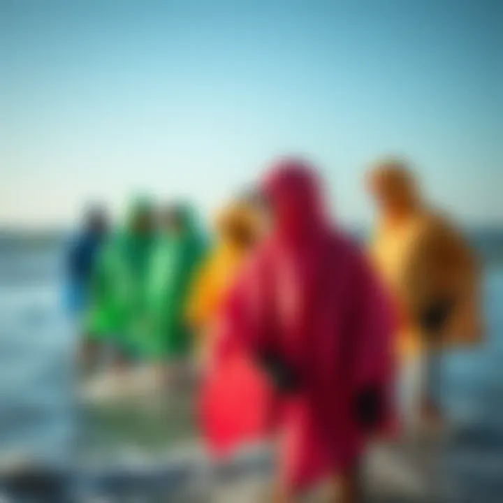 Kiteboarding Community in Mystic Changing Ponchos A group of kiteboarders sharing experiences while wearing their ponchos
