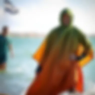 Kiteboarder in the Mystic Changing Poncho A kiteboarder wearing the Mystic Changing Poncho after a session