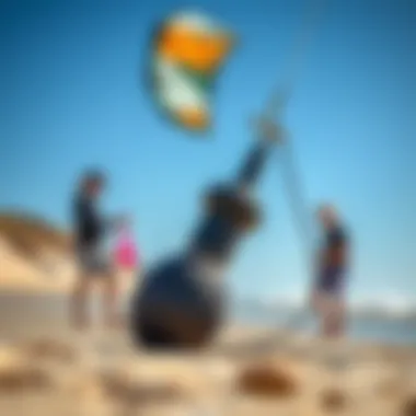 Inflating a Kite with Naish Pump Naish kite pump in action with a kite being inflated on the beach