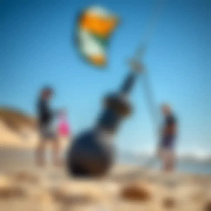Inflating a Kite with Naish Pump Naish kite pump in action with a kite being inflated on the beach