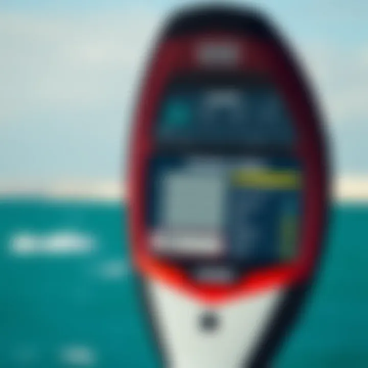 Technical specifications of the Naish S26 Wing Surfer displayed on a digital screen
