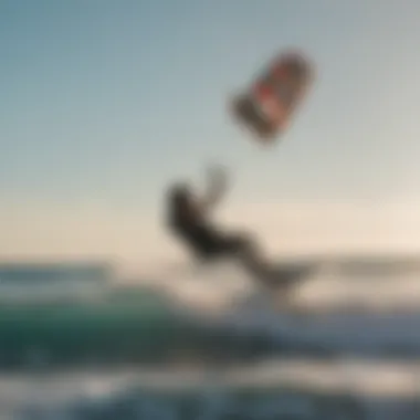 A picturesque beach setting with kiteboarders enjoying the waves