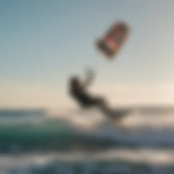 A picturesque beach setting with kiteboarders enjoying the waves