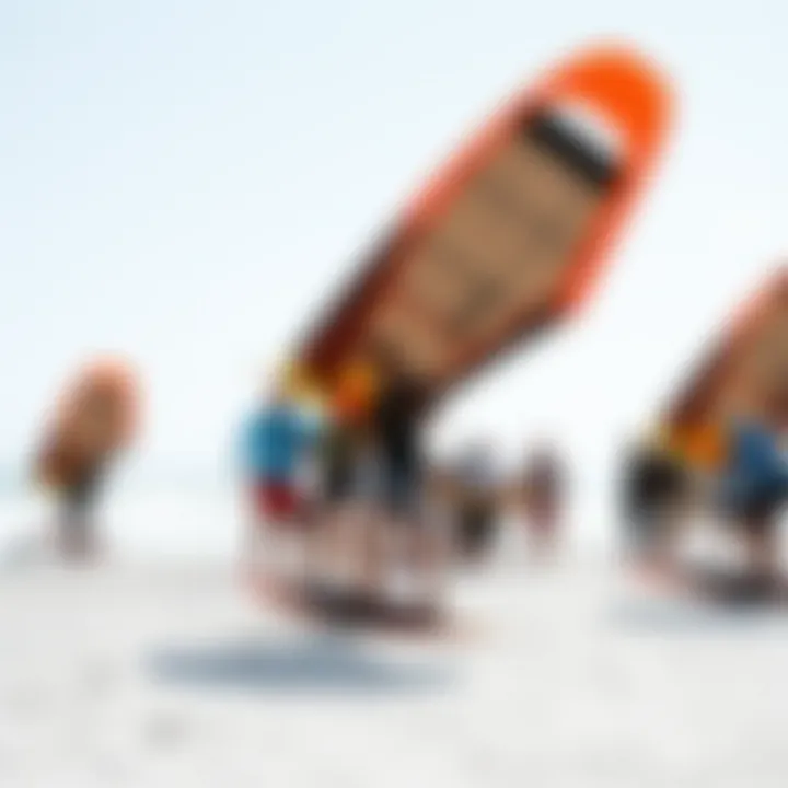 A vibrant community of wing surfers engaging on the beach