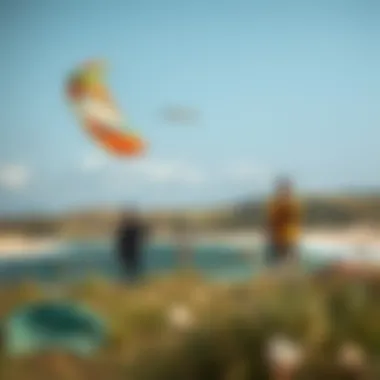 Environmental Considerations in Kiteboarding An ecological scene highlighting the impact of kiteboarding on the environment