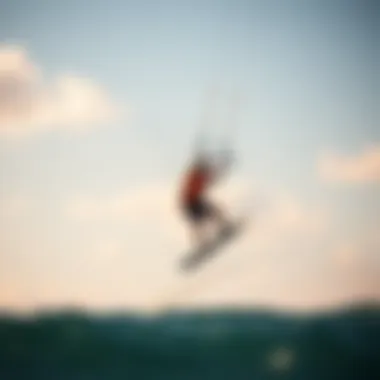 Kiteboarder Showcasing Skills with a Mega Kite A kiteboarder performing tricks while using a mega kite