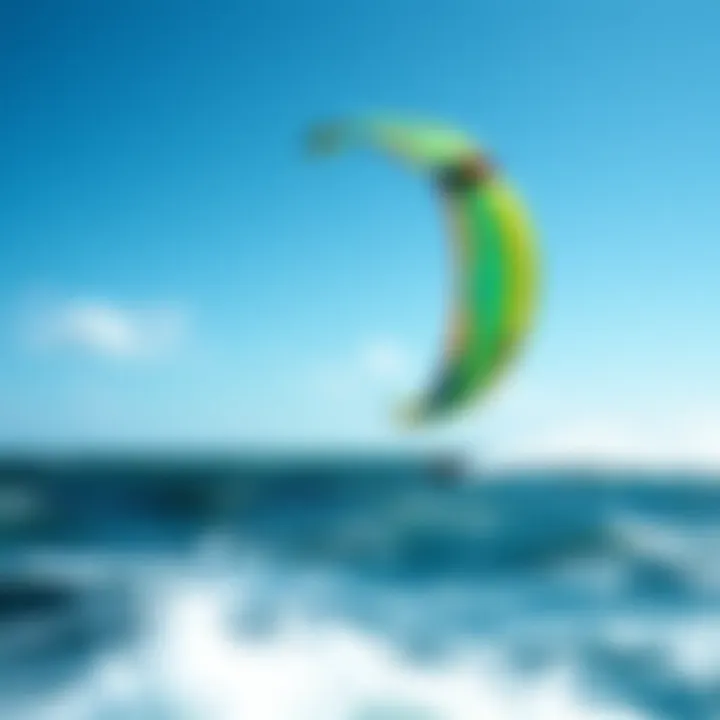 Mega Kite in Action Over the Waves A stunning view of a mega kite soaring over the ocean