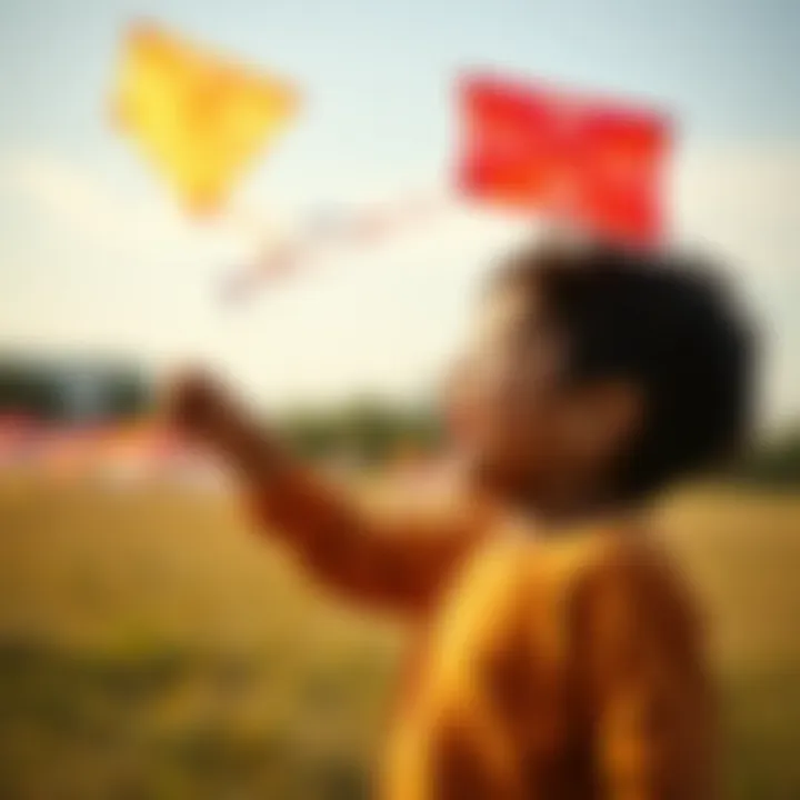 Joy of Flying Small Kites A child joyfully flying a small kite on a sunny day