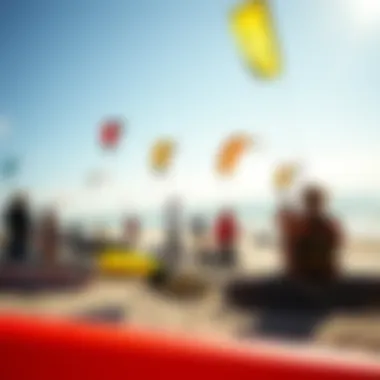 Diverse Kiteboarding Experience A vibrant kiteboarding scene featuring various kites and gear