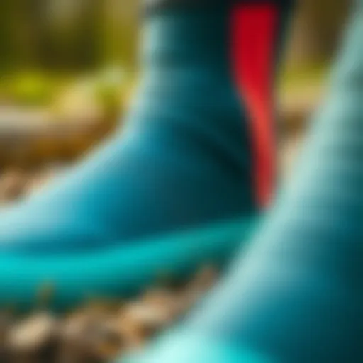 A close-up view of neoprene surfing socks showcasing their texture and thickness.