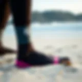 Neoprene surfing socks on a sandy beach